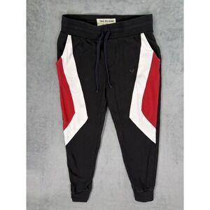 True Religion Jogger Pants Mens Medium Black Red Tapered Fleece Lined Pullon